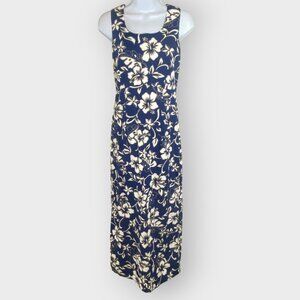Vtg Hilo Hattie Hawaii Midi Dress | 8 | Blue Hibiscus | Tropical Beachy